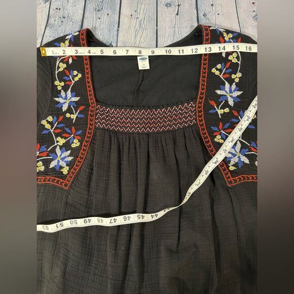 Old Navy Black Embroidered Smocked Babydoll Short and Sweet Whimsical Dress M - Picture 12 of 14